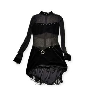 Velvet Mesh Rhinestone Fringe Dance Costume Leotard XS/S